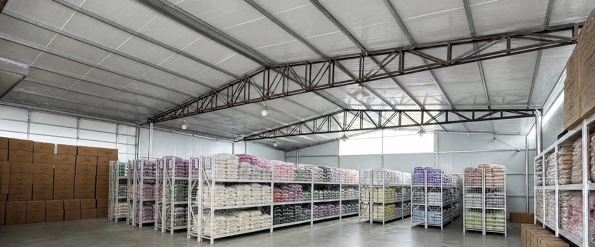 Finished-goods warehouse at our factory in Baoding, Hebei